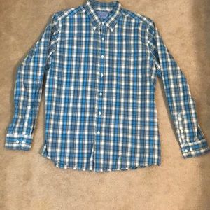 Plaid long sleeve button down collar shirt